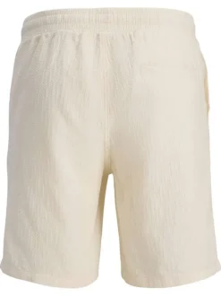 Short en coton beige pourvu d'une taille élastiquée avec cordon de serrage