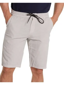 Short en coton beige uni avec une coupe chino et une taille élastiquée