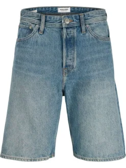 Short en coton biologique bleu à coupe droite pourvu de multiples poches