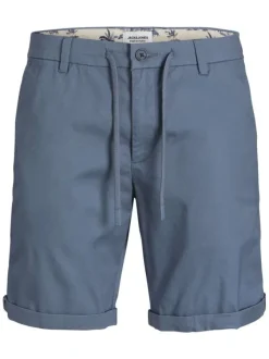 Short en coton bleu uni avec une coupe chino et des poches arrières