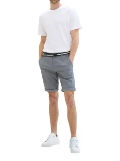 Short en coton bleu uni avec une coupe chino et des poches latérales