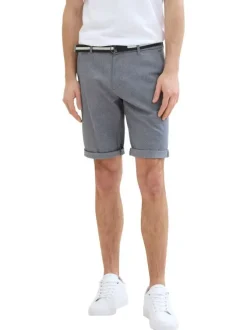 Short en coton bleu uni avec une coupe chino et des poches latérales