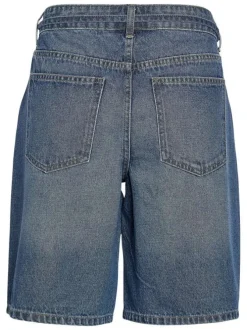 Short en coton bleu uni avec une coupe droite et de multiples poches
