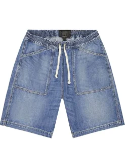 Short en coton bleu uni avec une coupe droite et une taille élastiquée