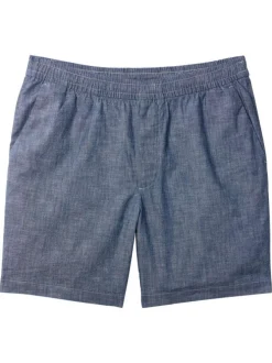 Short en coton bleu uni pourvu d'une taille élastiquée et d'une coupe droite