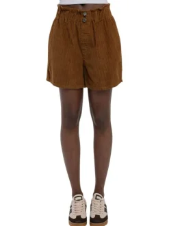 Short en coton camel en velours côtelé à coupe droite et taille élastiquée
