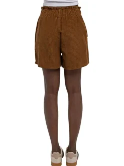 Short en coton camel en velours côtelé à coupe droite et taille élastiquée