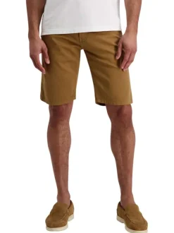 Short en coton camel uni avec une coupe ajustée et des poches italiennes