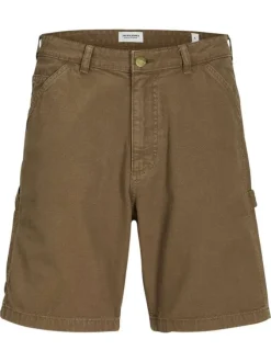 Short en coton camel uni avec une coupe droite et des passants