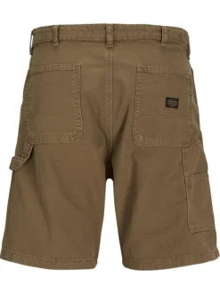Short en coton camel uni avec une coupe droite et des passants
