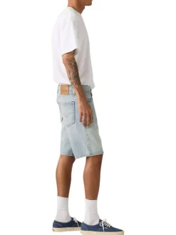 Short 405 en coton ciel coupe droite pourvu de coutures contrastées camel