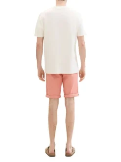 Short en coton corail uni avec une coupe chino et des poches latérales