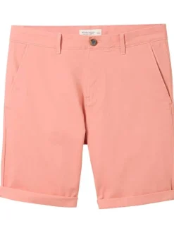 Short en coton corail uni avec une coupe chino et des poches latérales