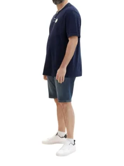 Short en coton indigo effet délavé à coupe droite et taille intermédiaire