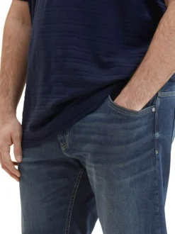 Short en coton indigo effet délavé à coupe droite et taille intermédiaire