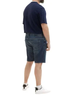 Short en coton indigo effet délavé à coupe droite et taille intermédiaire