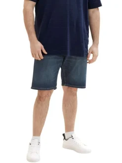Short en coton indigo effet délavé à coupe droite et taille intermédiaire