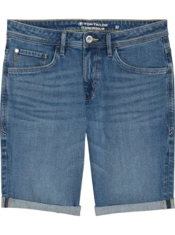 Short en coton indigo uni avec une coupe ajustée et des passants pour ceinture