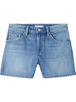Short en coton indigo uni pourvu d'une coupe droite et de multiples poches
