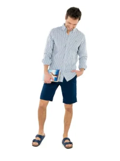 Short en coton marine uni à coupe chino et à fermeture zippée boutonnée