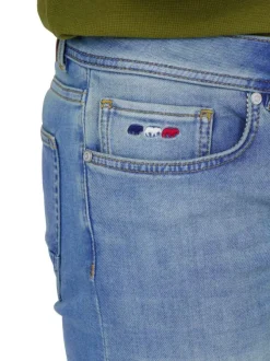 Short en coton mélangé bleu à coupe droite pourvu de poches plaquées