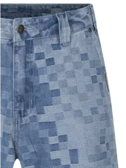 Short en coton mélangé bleu à motifs pourvu d'une coupe droite