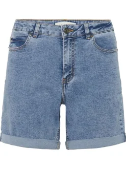 Short en coton mélangé indigo uni pourvu d'une coupe droite