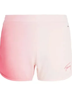 Short en coton mélangé rose uni avec un dégradé de couleur sur la cuisse droite