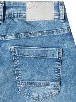 Short en coton mélangé stone uni pourvu d'un aspect délavé et d'un coupe droite