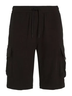 Short en coton noir uni avec une ceinture élastiquée et une coupe cargo