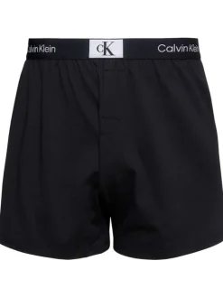 Short en coton noir uni avec une coupe droite et logo de la marque