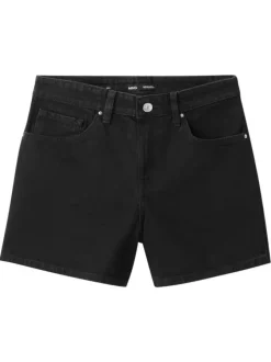 Short en coton noir uni pourvu de passants pour la ceinture