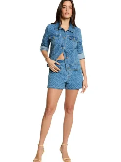 Short en coton stone à motifs pourvu d'une coupe droite et d'une taille mi-haute