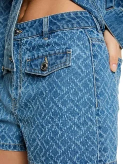 Short en coton stone à motifs pourvu d'une coupe droite et d'une taille mi-haute