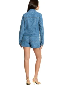 Short en coton stone à motifs pourvu d'une coupe droite et d'une taille mi-haute