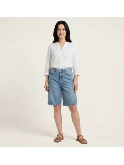 Short en coton stone uni avec une coupe droite à zip et à bouton