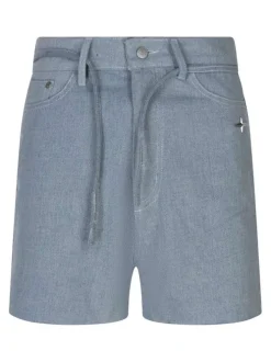 Short en jean en coton mélangé bleu uni avec une coupe droite