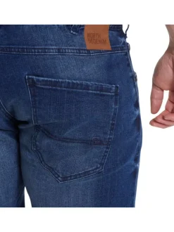 Short en jean en coton mélangé indigo avec un aspect délavé et une coupe longue