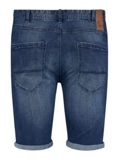 Short en jean en coton mélangé indigo avec un aspect délavé et une coupe longue
