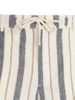 Short en lin et coton beige orné d'un motif à rayures verticales