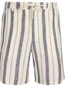 Short en lin et coton beige orné d'un motif à rayures verticales