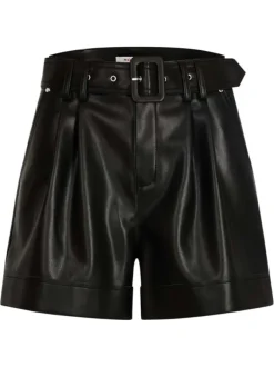 Short en simili cuir noir uni à coupe droite avec une ceinture