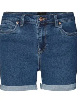 Short indigo en jean avec une coupe droite et une taille intermédiaire