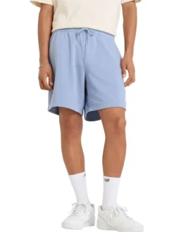 Short Jogging bleu uni à coupe droite avec 3 poches et logo blanc