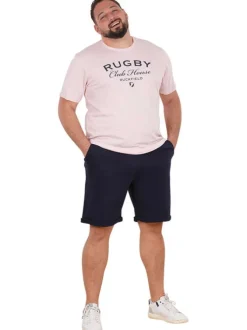 Short jogging en coton biologique mélangé marine uni pourvu d'une coupe droite