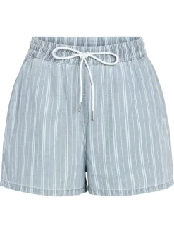 Short jogging en coton bleu à rayures pourvu d'une coupe droite