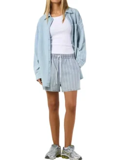 Short jogging en coton bleu à rayures pourvu d'une coupe droite
