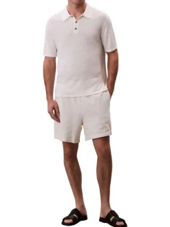 Short jogging en coton écru uni avec une coupe droite et une taille élastiquée