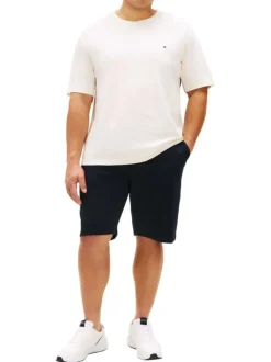 Short jogging en coton marine uni avec cordons de serrage à la taille