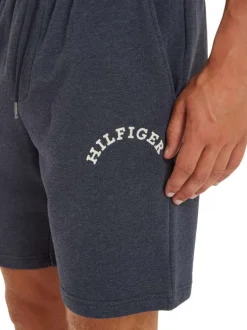 Short jogging en coton marine uni avec une coupe droite et nom floqué